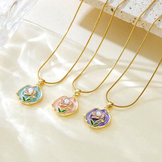 Enamel-flower Necklace